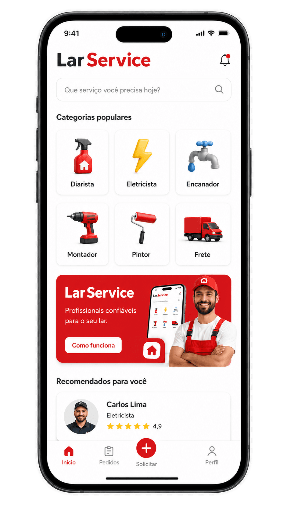 Aplicativo LarService exibindo a experiência do prestador